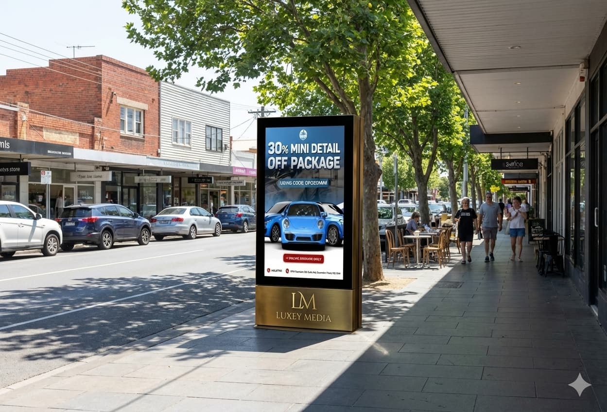 65-inch digital screen in a Melbourne retail window